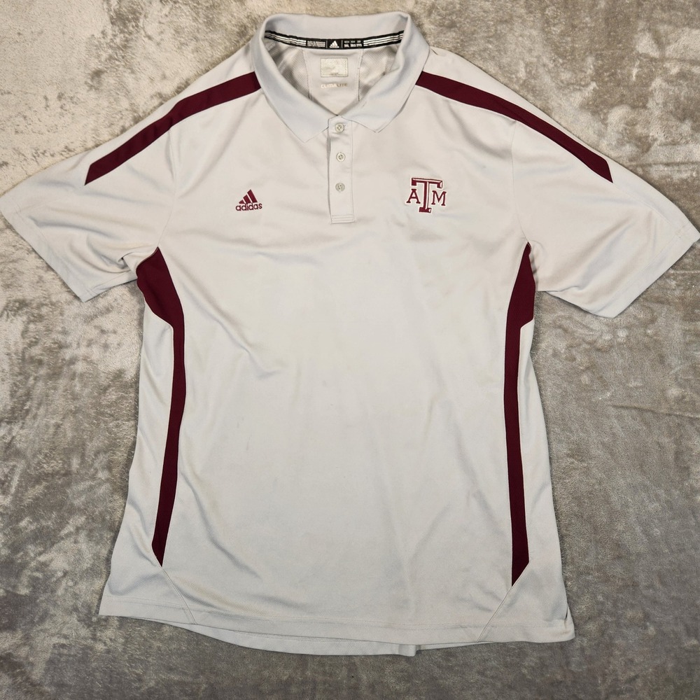 Adidas Polo Shirt Mens 3XL Gray Texas A&M Aggies‎ Climalite Short Sleeve
